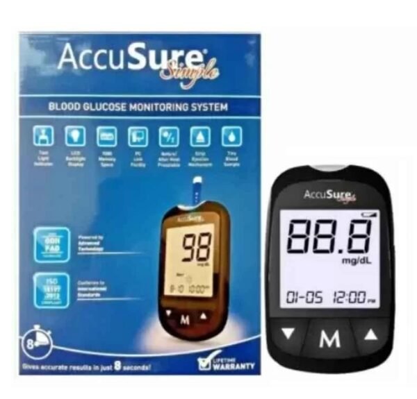 AccuSure Simple Blood Glucometer with 100 Strips