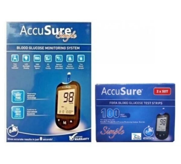 AccuSure Simple Blood Glucometer with 100 Strips