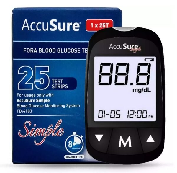 AccuSure Simple Blood Glucometer with 100 Strips