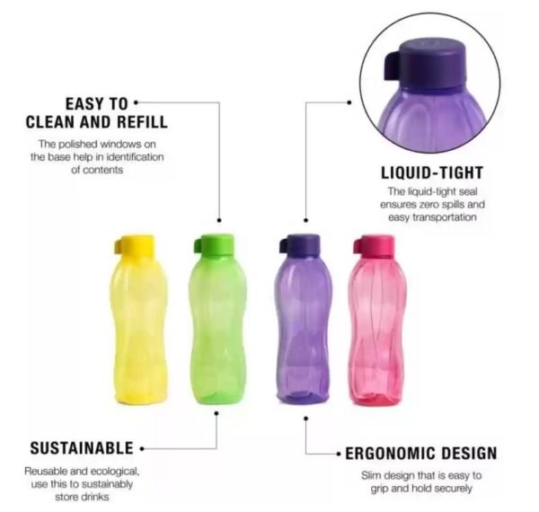 Tupperware Aquasafe Plastic Bottle 1000ml, Set of 4