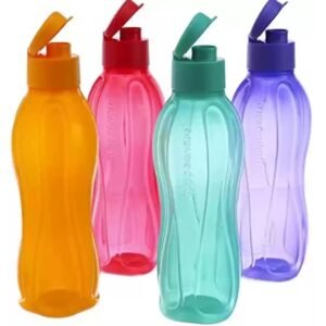 Tupperware Aquasafe Plastic Flip Top Bottle Set 500ml. Set of 4 Multicolour