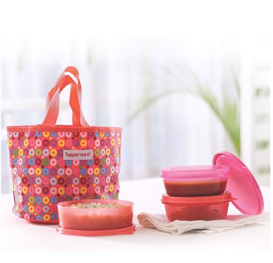 Tupperware Girl’s Plastic Day Out Lunch Box, 450/300ml (Peach and Pink)