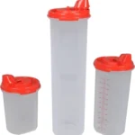 Tupperware Mega Midi Mini Plastic Flow Container, Set of 3 Red