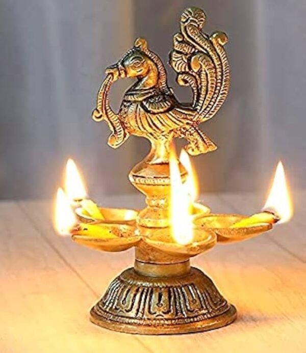 Bird Design Brass Diya Deepak Oil Lamp In Glossy Black Antique Finished Puja Item Home Decor Gift Pack