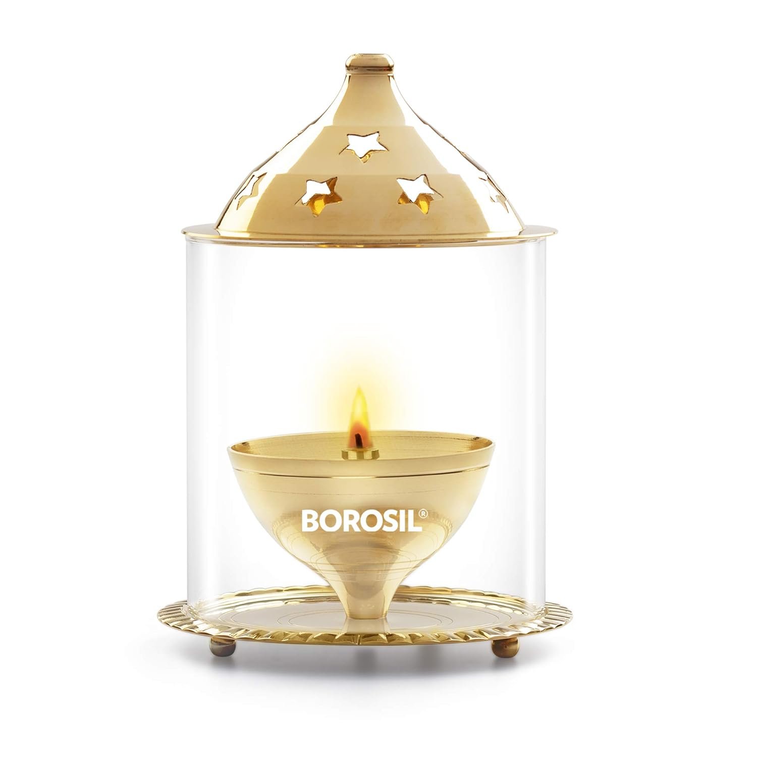 Borosil Akhand Diya (Small, Brass)