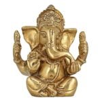 Brass Metal God of Luck Seated Lord Ganesh Statue/Idol/Murti Art Home Decor For Puja, 4×3.5×1.7-Inch(Golden) 730 Gm