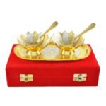 Gold & Silver Plated Floral Bowls and Spoon With Octagan Tray