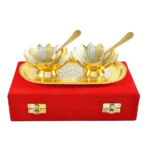 Gold & Silver Plated Floral Bowl and Spoon With Octagon Tray