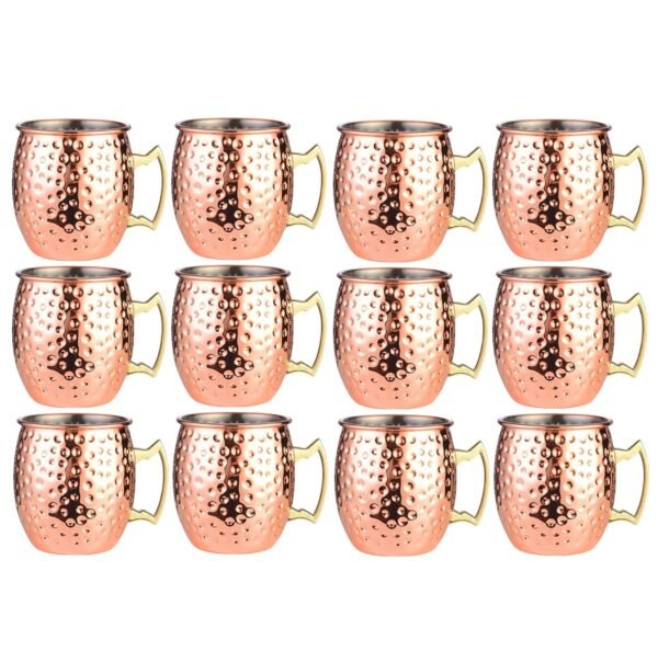 Hammered Inside Nikle Moscow Mule Mugs Pure Copper Set of 12 (550ml)