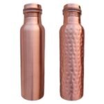 Hammered Pure Copper Water Bottle 950 ml+Plain Bottle Combo Pack