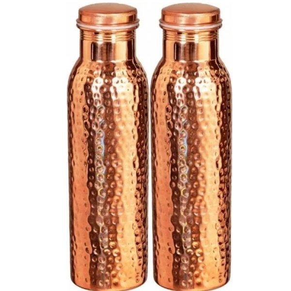 Hammered Pure Copper Water Bottles 950ml Bottle (Pack Of 2 )