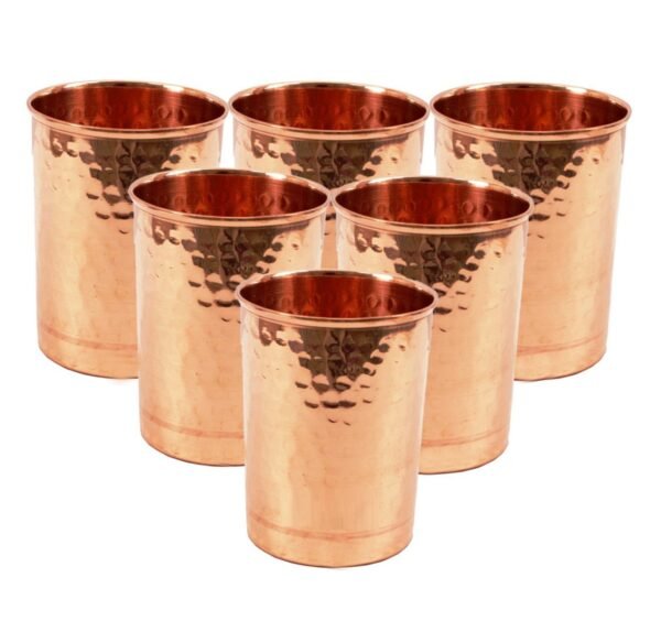 Handmade Pure Copper Plain Glass 250ml (6 Set)