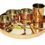 Relikart Indian Style Tableware Copper Steel Dinner Thali Set Of 7 Piece