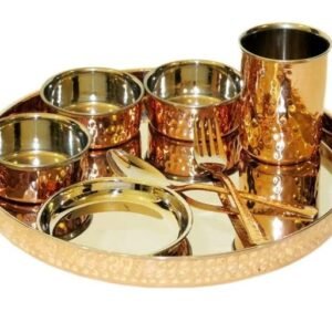 Indian Style Tableware Copper Dinner Thali Set Of 7 Piece