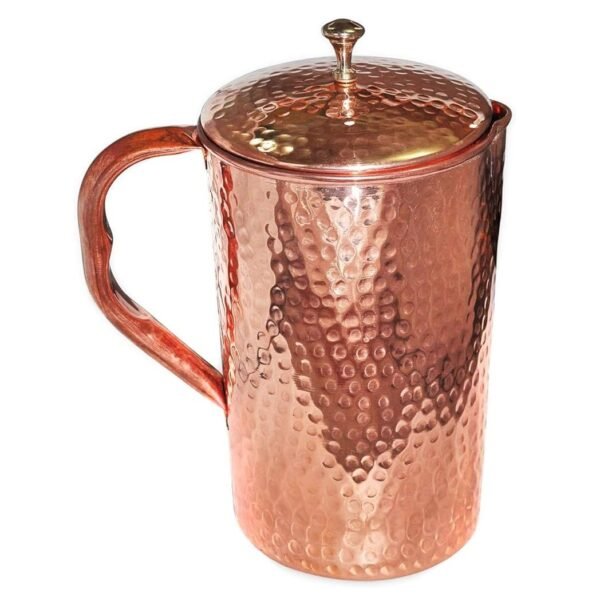 Pure Copper Hammered Jug with Lid for Health Benefits, 1200 ml