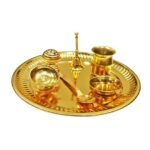 Relikart Gold Plated Pooja Thali Set Of 7 Pcs