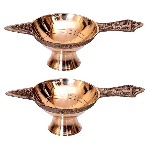 Relikart Handmade Indian Laxmi Deep Diya Puja Brass Oil Lamp Dia – 2 Inch (Set Of 2)