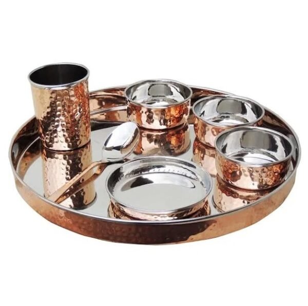 Relikart Indian Style Tableware Copper Steel Dinner Thali Set Of 7 Piece - Image 3