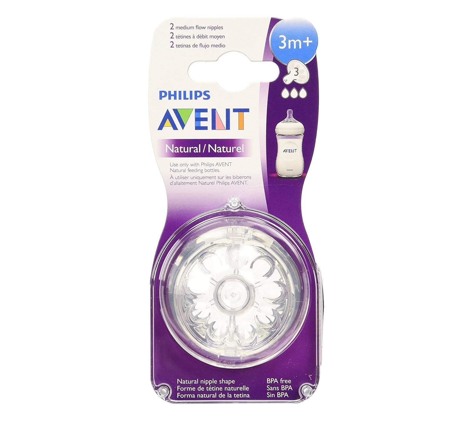 Philips Avent Natural Nipple – 3 Holes/3months+ (Pack Of 2)