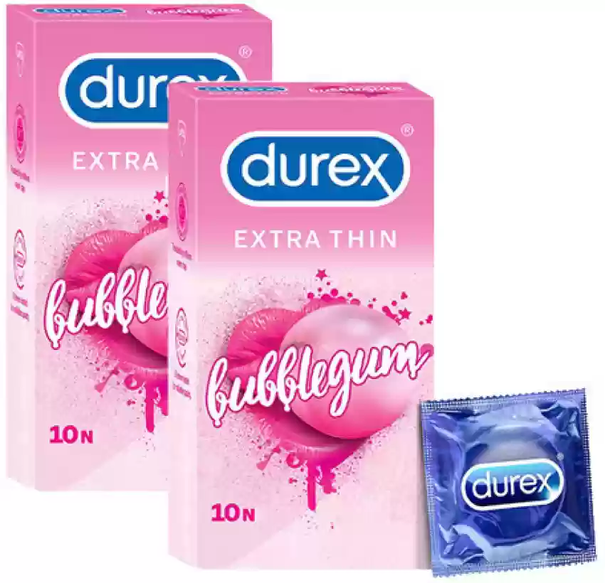 Durex Extra Thin Bubblegum Flavored Condoms For Men- 10s (Pack Of 2) (Discreet Packaging)