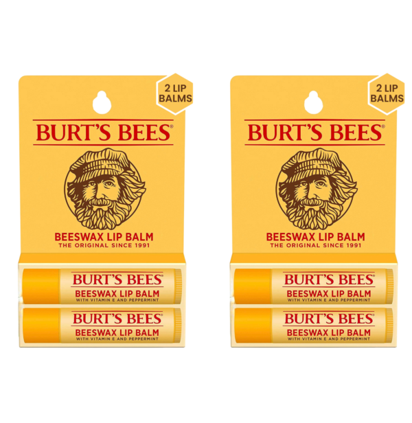 Burt's Bees, Beeswax Lip Balm with Vitamin E & Peppermint, 4 Pack, 0.15 oz (4.25 g)