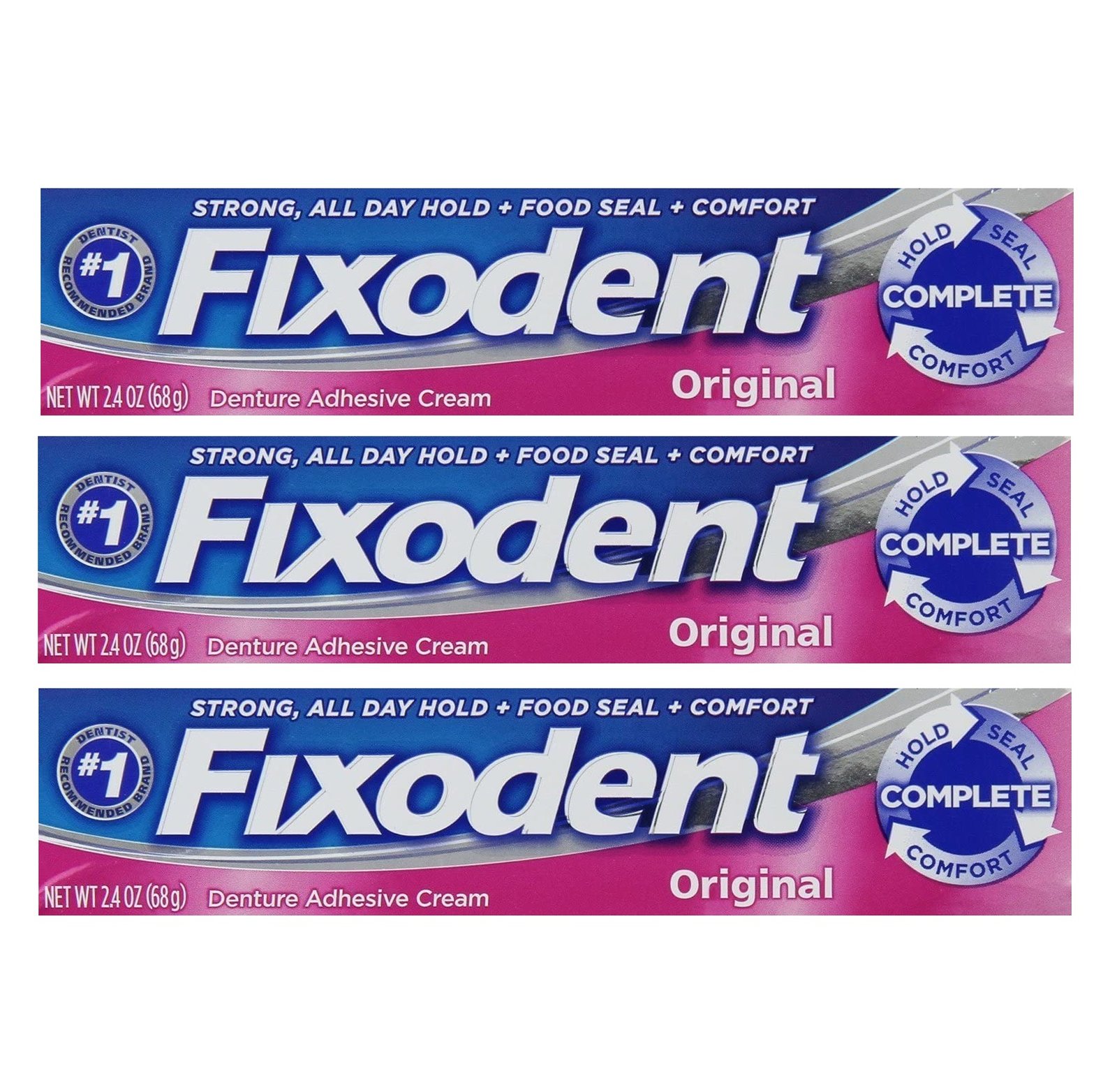 Fixodent Complete Denture Adhesive Cream Original 24 or 68 g (Pack of 3)