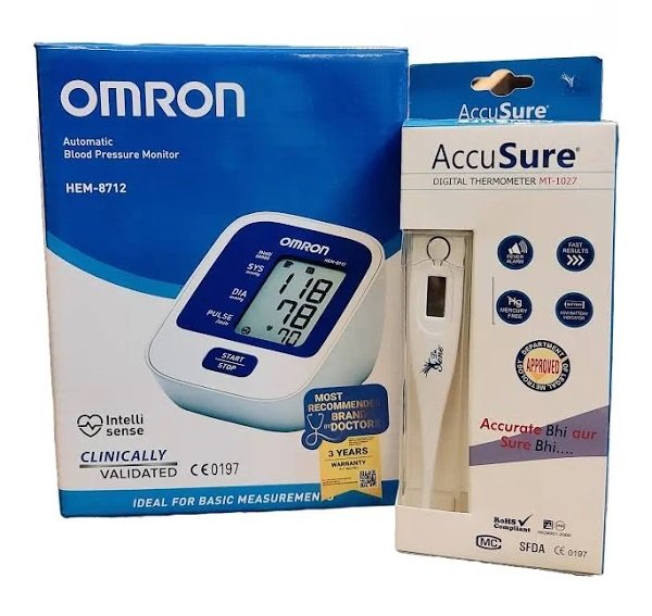 Omron Automatic BP Monitor HEM-8712 With Accu Sure Digital Thermometer Free