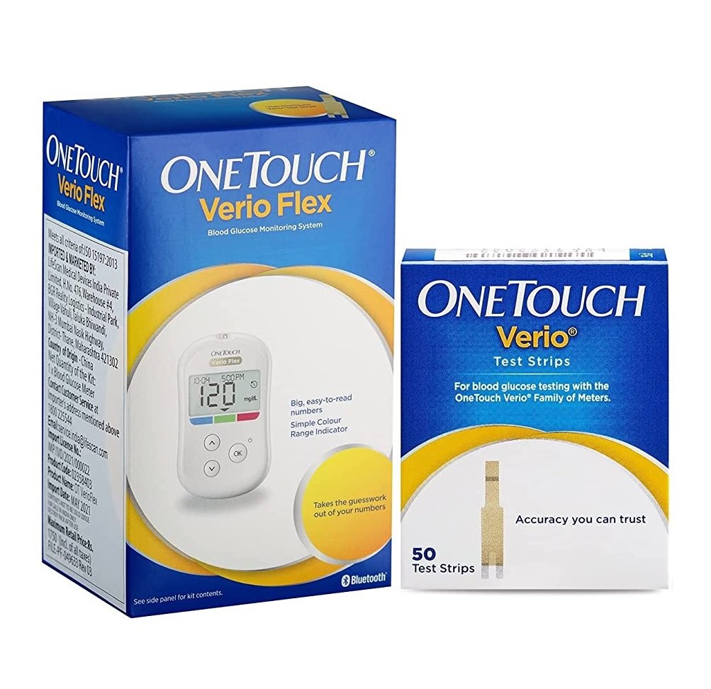 OneTouch Verio Flex Blood Glucose Monitor Combo Pack (+10 Lancets+1 Lancing Device)+50’s Strips