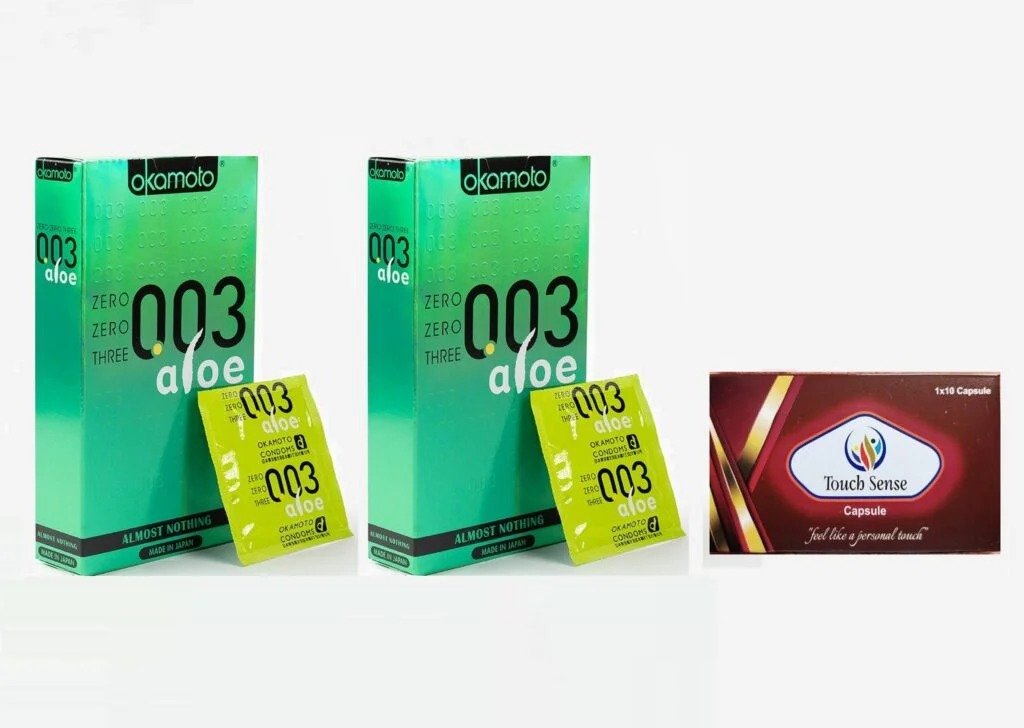 Okamoto Aloe Vera Condom 20 Count And Touch Sense Capsule 10 Qty Free