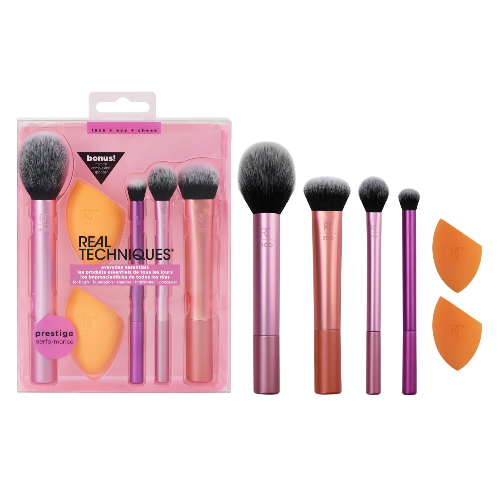 MAC Look Basic Brush Kit & Real Techniques Miracle Complexion Sponge Twin Pack with Free neem comb