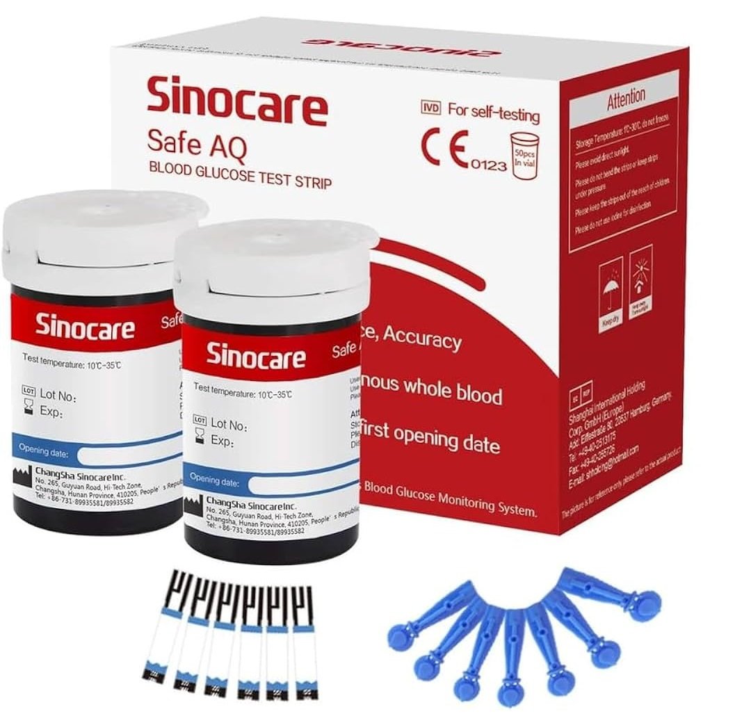 Sinocare Safe Aq Blood Glucose Test Strip 50+100 Lancets