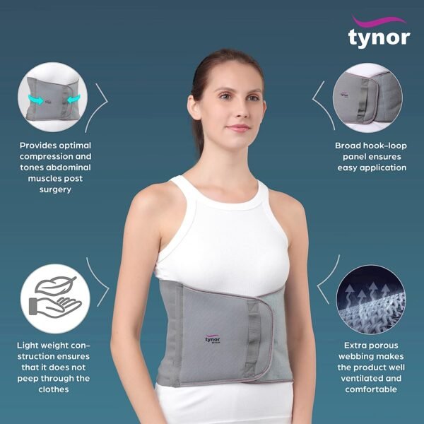 Tynor Abdominal Support 9"/23cm, Grey, 1 Unit A-01 - Image 3