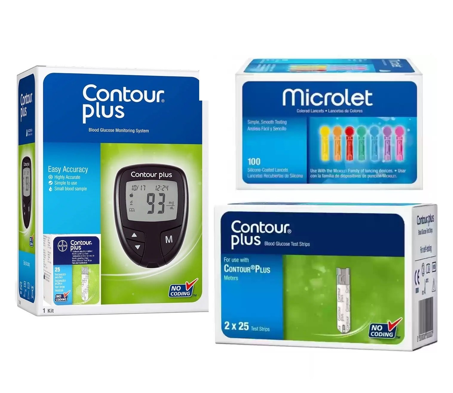 Contour Plus Blood Glucometer With 100 Strips+Microlet 200 Lancets