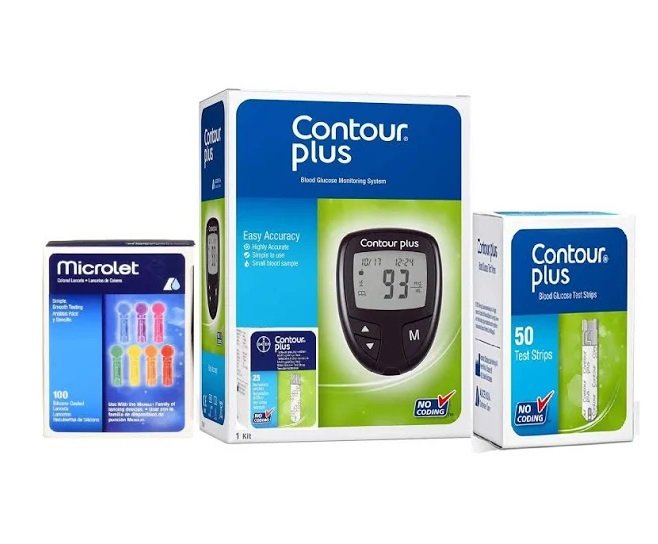 Contour Plus Blood Glucometer With 50 Strips and Microlet 100 Lancets