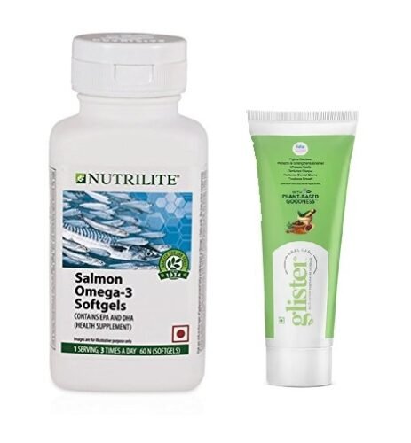 Amway Nutrilite Salmon Omega 3-60N Softgels With Glister Herbal Toothpaste 50g Free