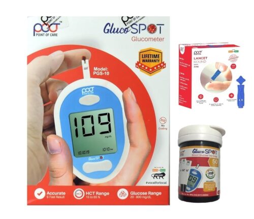 Poct Gluco SPOT Glucometer Combo With 50 Strips And 100 Lancets