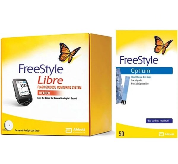 Abbott Free Style Libre Glucose Monitor (Reader) pack of 2 With Optium Neo 50 Test Strips