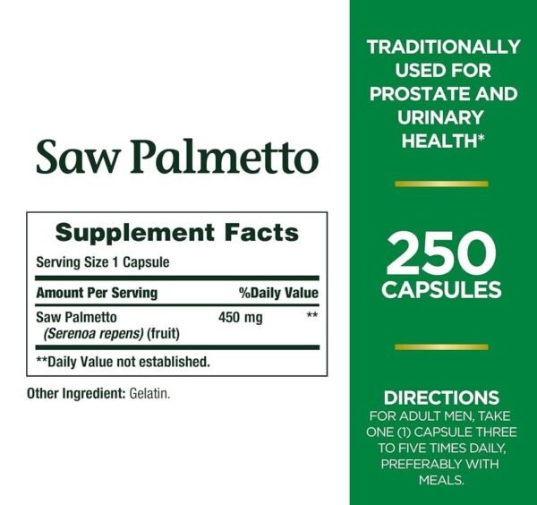 Nature’s Bounty Saw Palmetto 450mg 250 Capsules