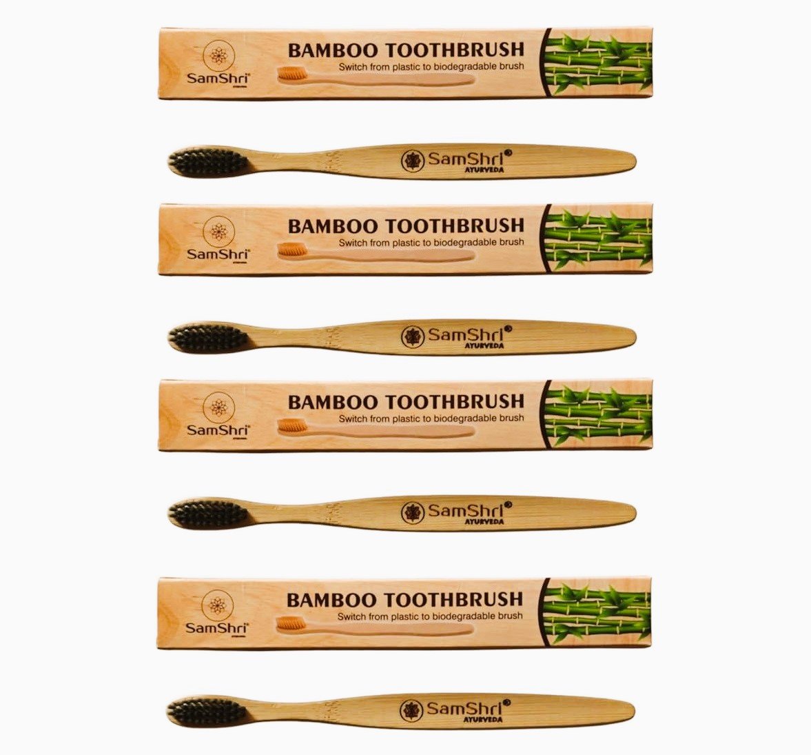 SamShri Ayurveda Bamboo Toothbrush (Family Pack) (Set of 4)