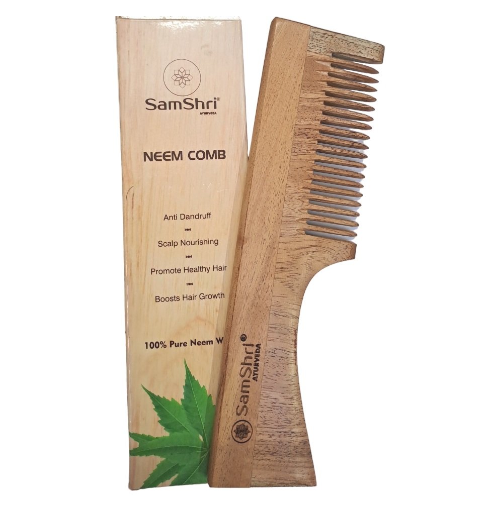 SamShri Ayurveda Neem Wooden Half Comb (Pack Of 2)