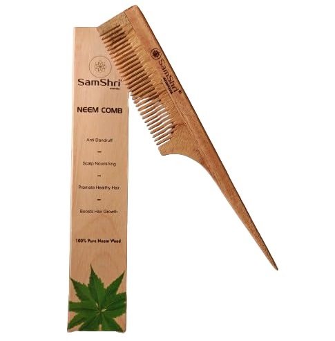 SamShri Ayurveda Neem Wooden Tail Long Comb (Pack Of 2)