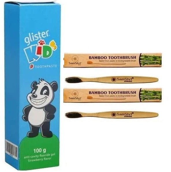 Amway Glister Kids Toothpaste 100gm (Pack Of 2) With 2 Bamboo Toothbrush