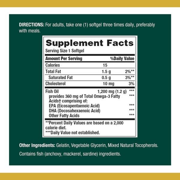 Nature's Bounty Fish Oil 1200 mg 180 Softgels - Image 3