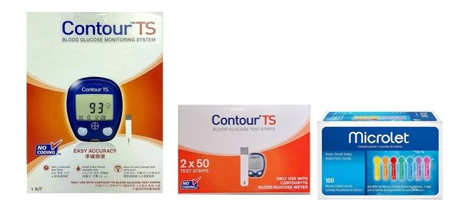 Contour Ts Blood Glucose Meter With 100 Strips and Microlet 100 Lancets