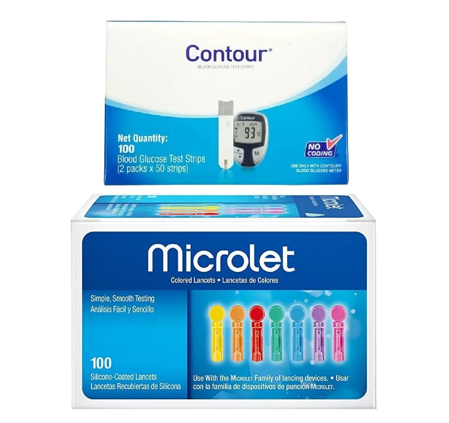 Contour Blue Blood Glucose 100 Test Strips With Microlet 100 Lancets