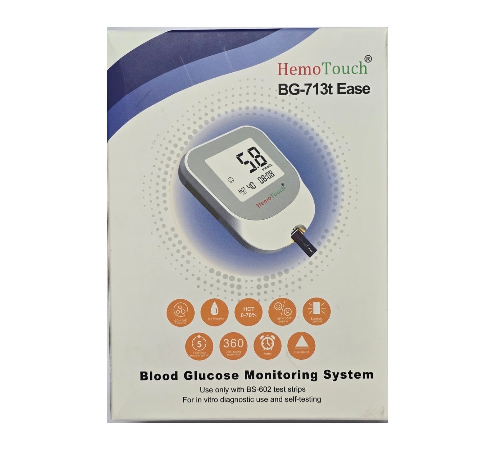 HemoTouch Blood Glucose Monitor (BG – 713T Ease) with 10 strips Free