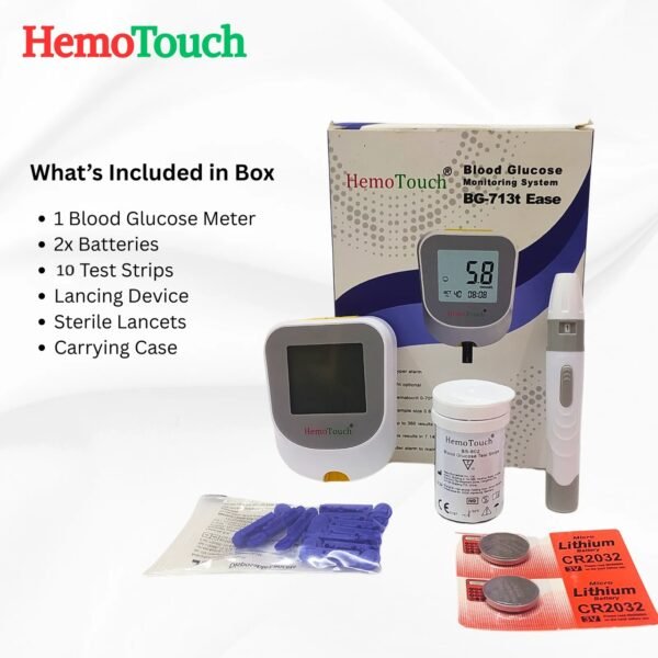 HemoTouch Blood Glucose Monitor (BG - 713T Ease) with 10 strips Free - Image 9