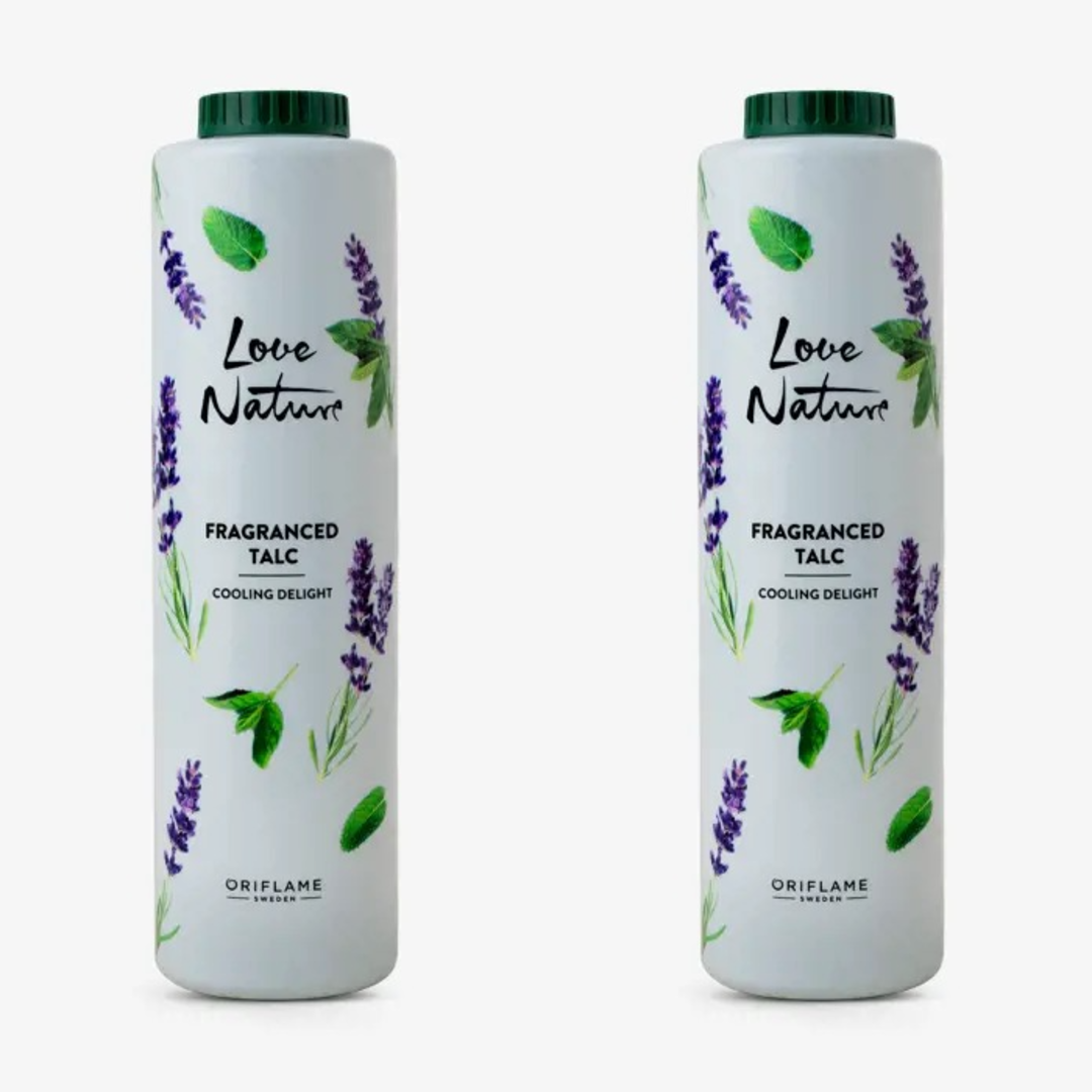 Oriflame Love Nature Fragranced Talc Cooling Delight 400g pack of 2 with Free neem comb