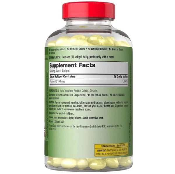 Kirkland Signature Vitamin E - 180mg (400IU) 500 Softgels - Image 2