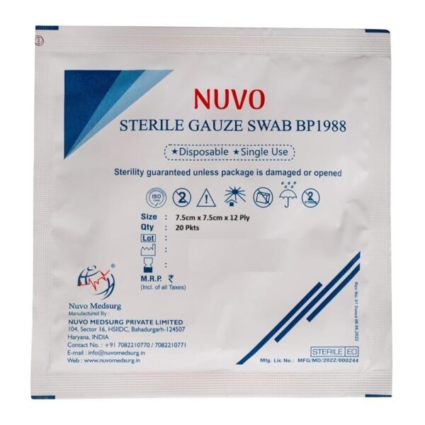 Nuvo Sterile Gauze Swab BP - 1988 (7.5cm x 7.5cm x 12 Ply) 20 Pkts - Image 2